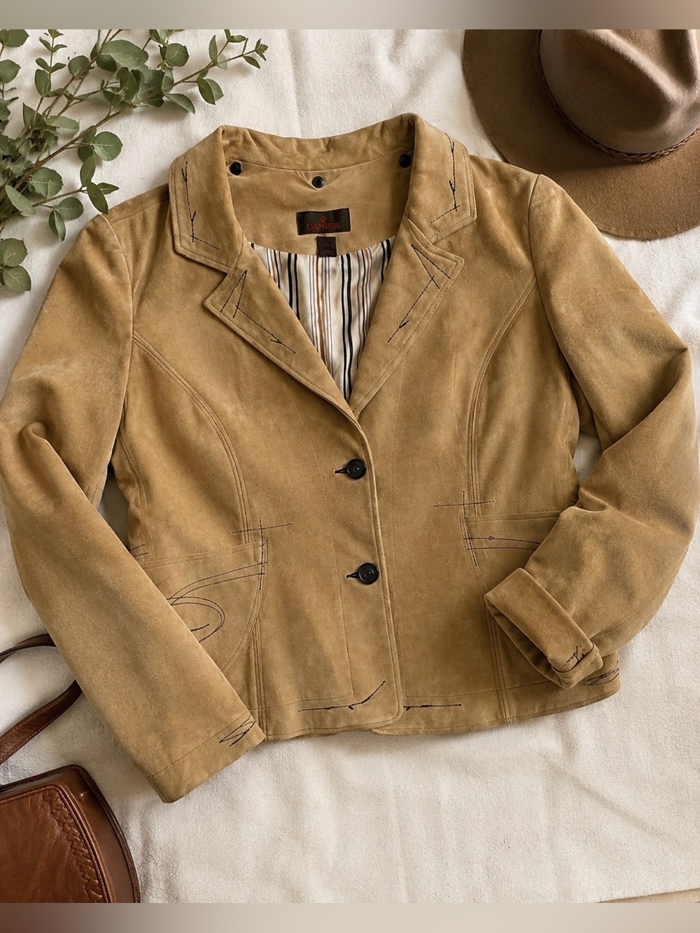 Vintage Danier Suede Blazer Jacket Light Camel Tan Notched Collar